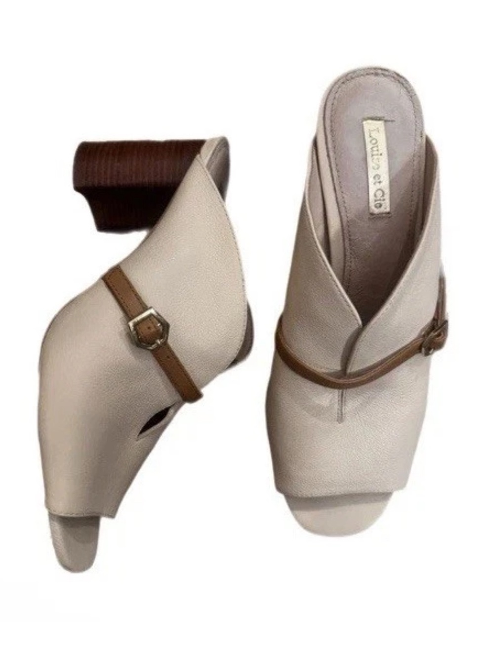 Louise et cie equestrian leather mules Kimba tan cream leather strap buckle